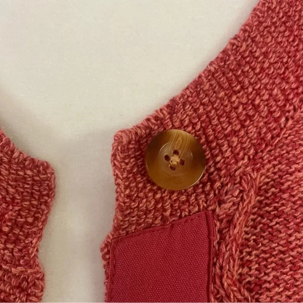 L.L Bean Cotton Cable-knit Button Cardigan Sweater Coral Medium - Picture 8 of 9